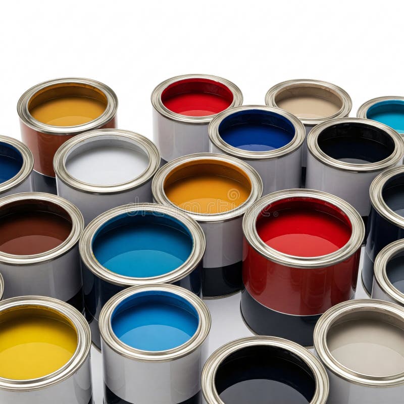 Various open paint cans with vibrant colors royalty free illustration