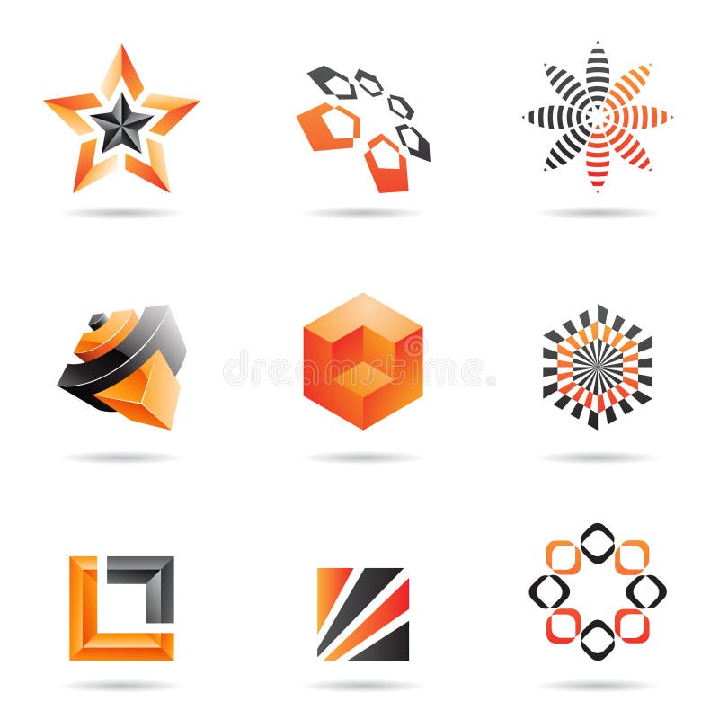 Various Orange Abstract Icons, Set 2 Stock Vector Illustration of