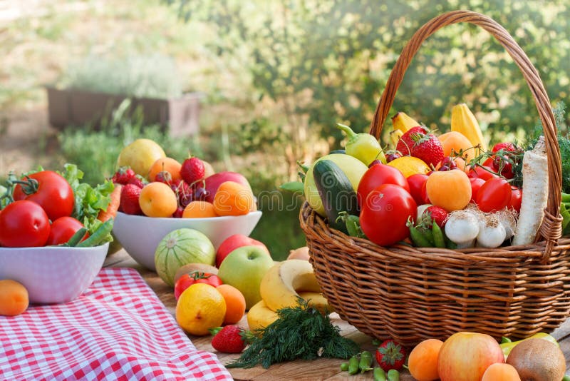 Various organic fruits and vegetables