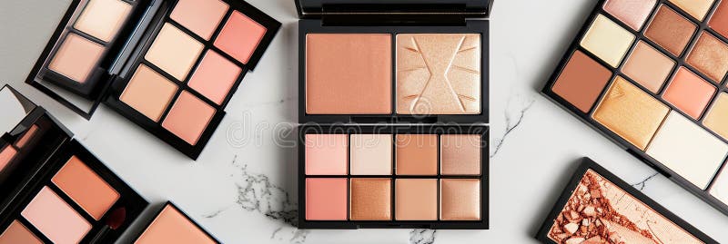 Various palettes with different contouring colors arranged on a white background. Generative AI stock photography