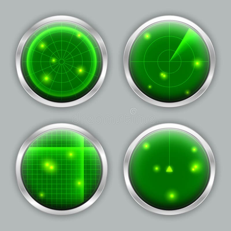Various radar screen, locator, detector, sonar or scanner vector illustration Various radar screen, locator, detector, sonar or scanner vector illustration