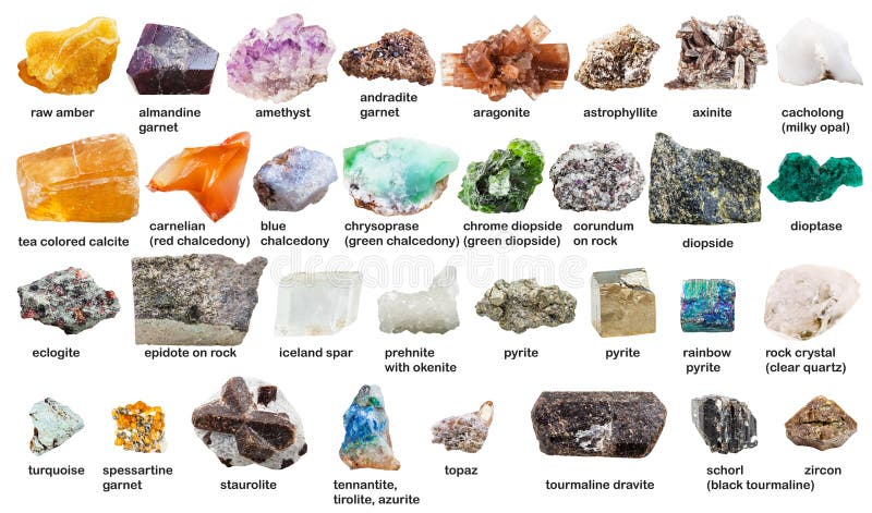 Various Raw Gemstones and Crystals with Names Stock Image - Image of ...