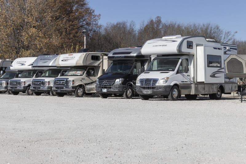 Various RV Motorhomes on display at a dealership. Owning a motorhome is a cost effective way to see the country