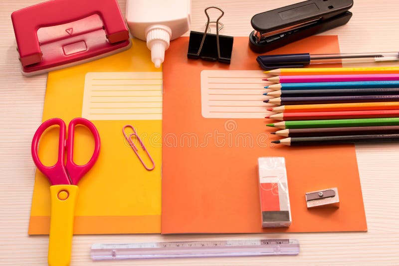 Various School Accessories on the Desk . Back To School Stock Image ...