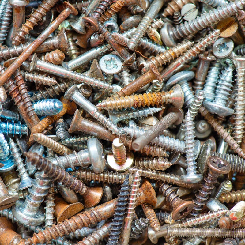 Grunge Rusty Metal Screws And Details. Stock Photo Image of