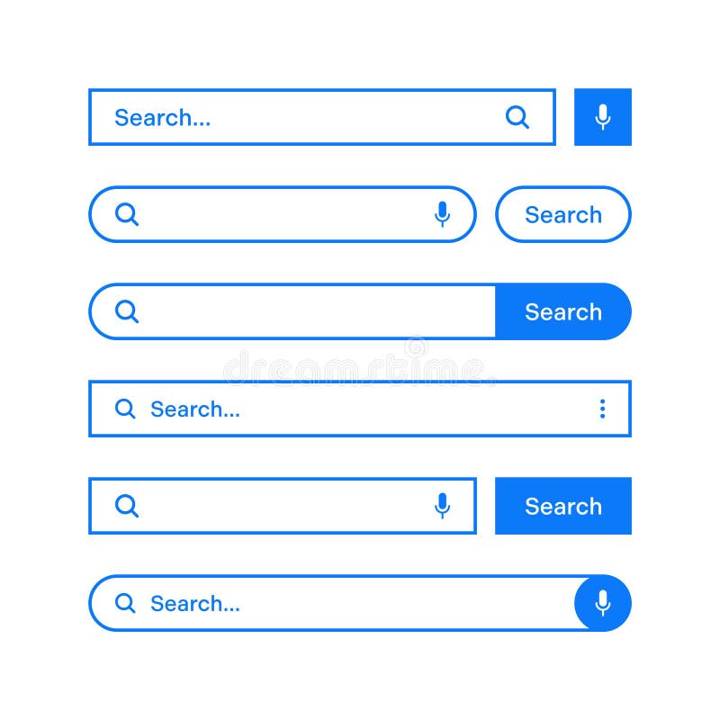 Various Search Bars with Outline Border. Browser Engine with