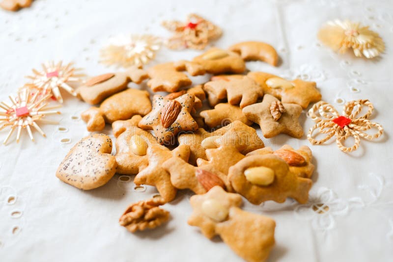 Various shapes of fresh christmas gingerbread III stock images