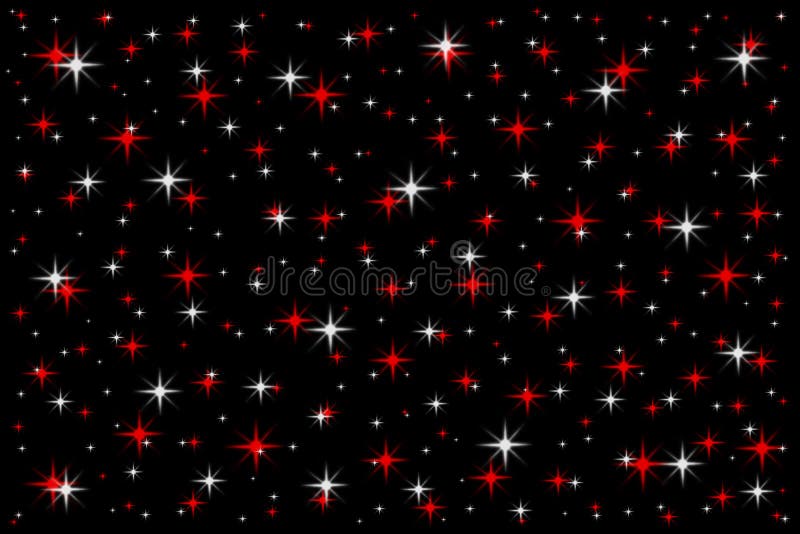 Various sizes and mixed white, red stars on a black background