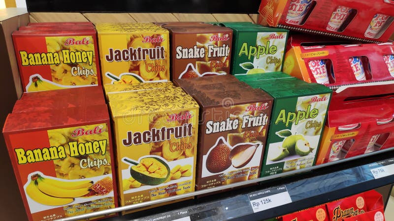Various Snacks in Packages Sold at Supermarket in Bali, Indonesia