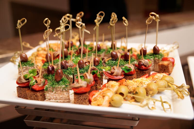 Various Snacks in Plate on Banquet Table Stock Image Image of platter