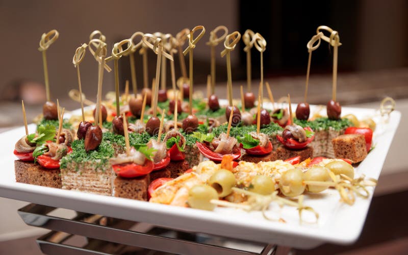 Various Snacks in Plate on Banquet Table Stock Image Image of platter