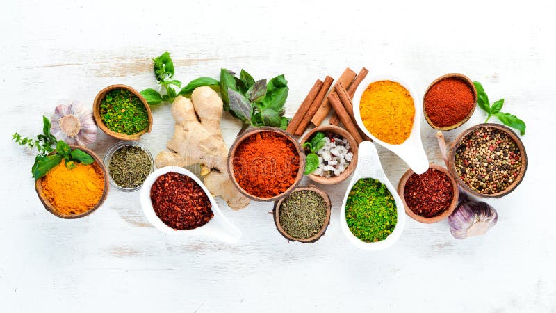 Various Spices in a Bowls on White Background. Indian Spices Stock Photo -  Image of cooking, spicy: 164666880