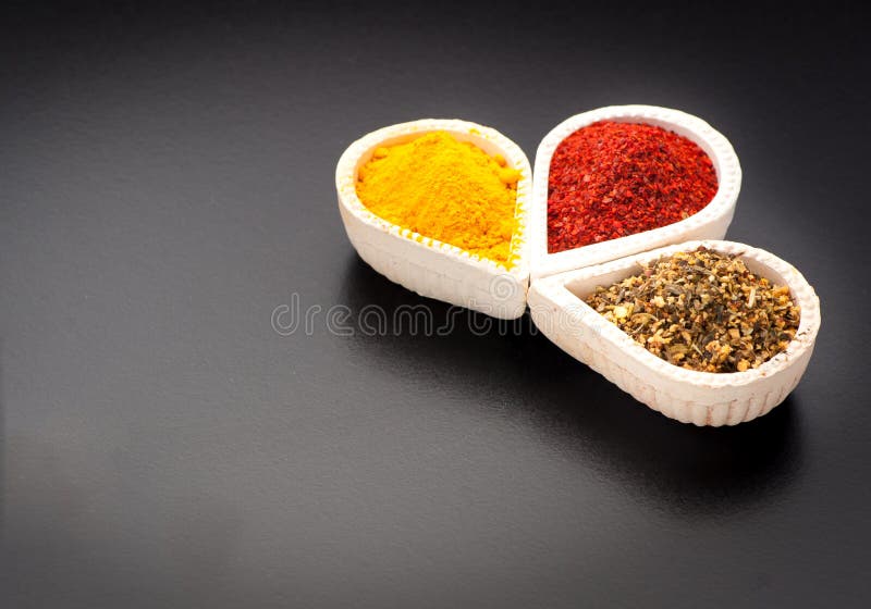 Various Spices, Herbs and Spicy Spices in Bowls. Stock Photo Image of