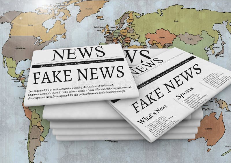 Fake News and Associated Text Over World Map and USA Flag Stock ...