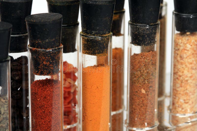 Various Spices in Small Glass Bottles Stock Image Image of ingredient