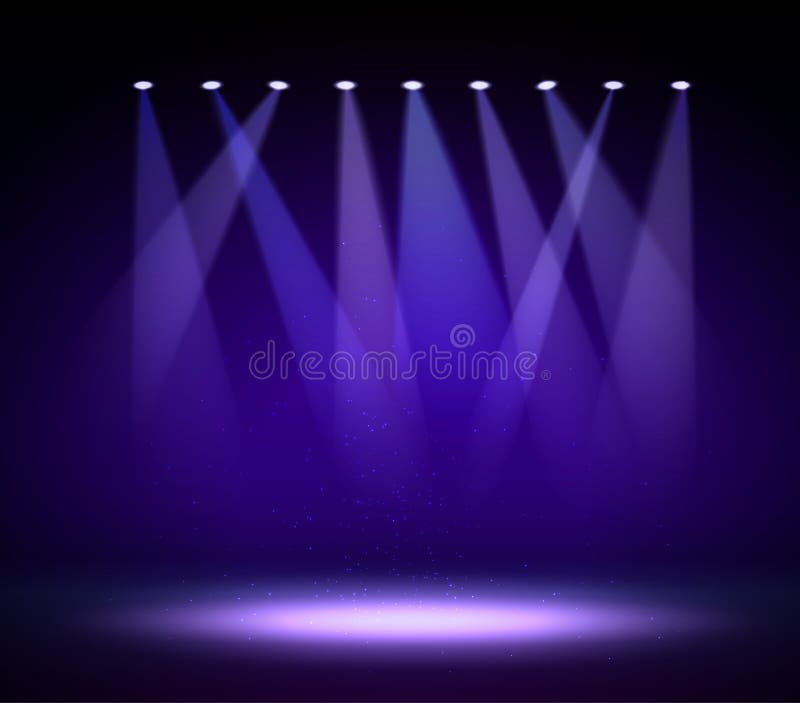 Various Stage Lights in the Dark. Spotlight on Stage Stock Vector