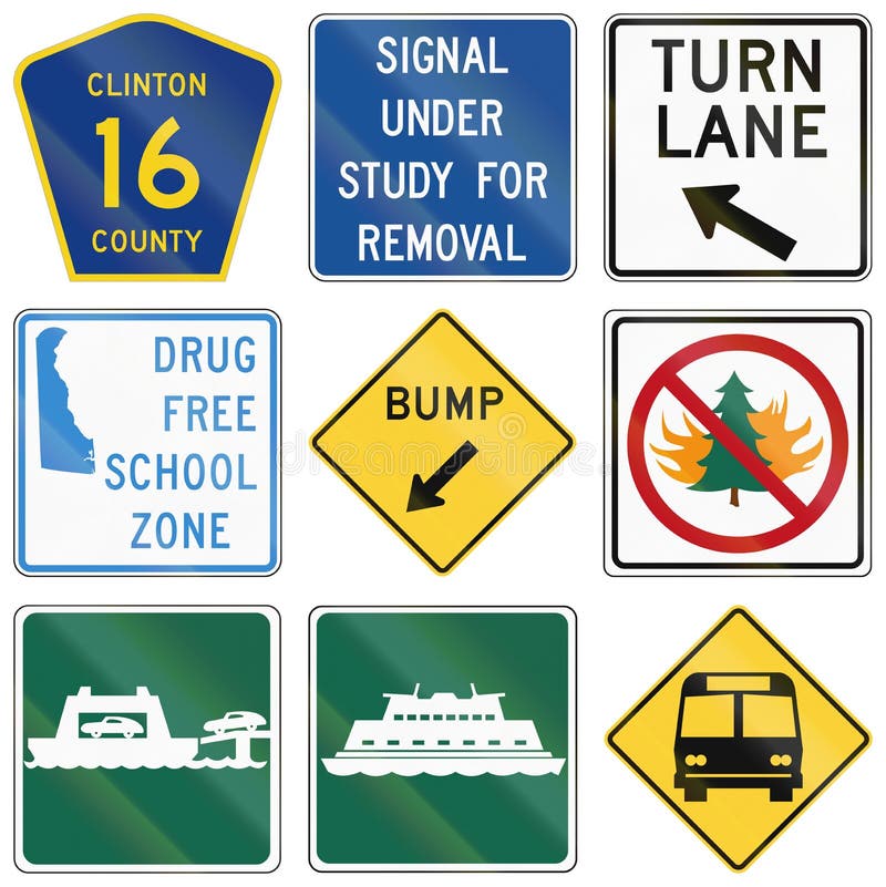 Various State Law Road Signs Used in the US Stock Illustration