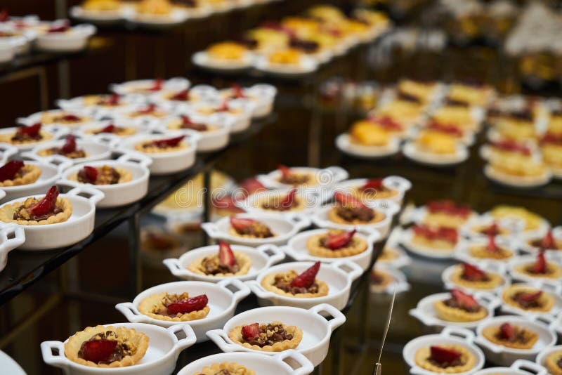 Various sweets snacks pudding yogurt souffle cookies stock image