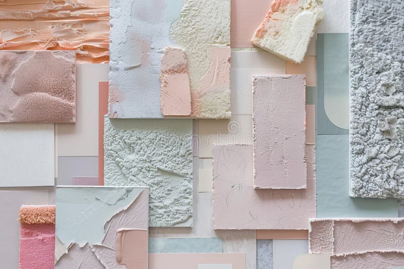 Various textured fabric and color swatches arranged on a flat surface for design inspiration and material selection royalty free stock photo