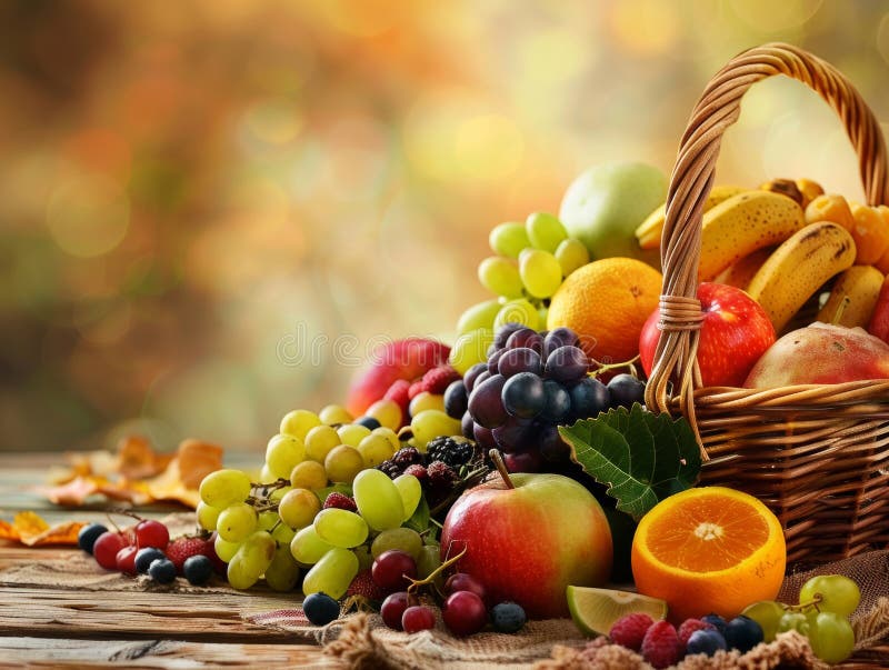 Various type of fresh fruit with beautiful decoration, copyspace area - ai stock illustration