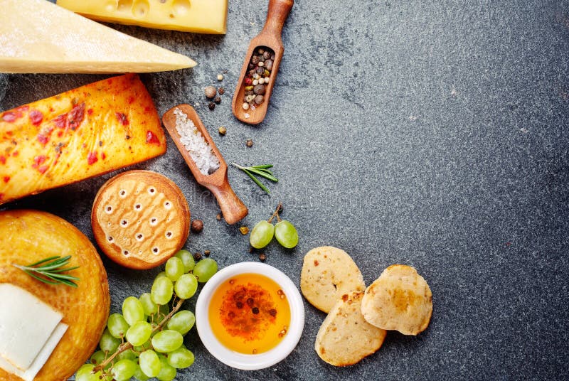 Various types of cheese with snack