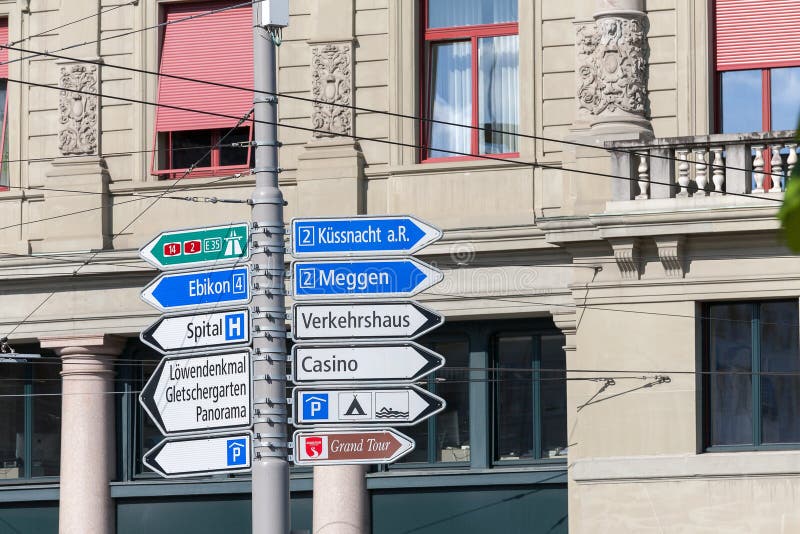 Various types of signposts in Lucerne royalty free stock photography Various types of signposts in Lucerne royalty free stock photography