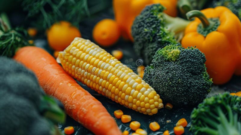 Various vegetables and fruits placed on a table stock images