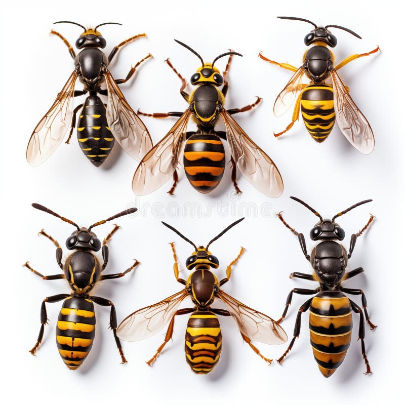 Various Wasps And Hornets On White Background vector illustration