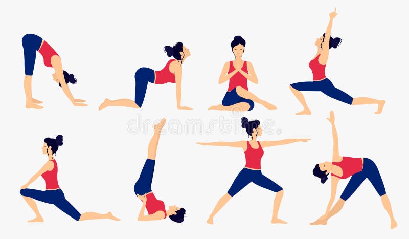 Various Yoga Poses Set. Female Yoga Illustration. Healthy Lifestyle ...