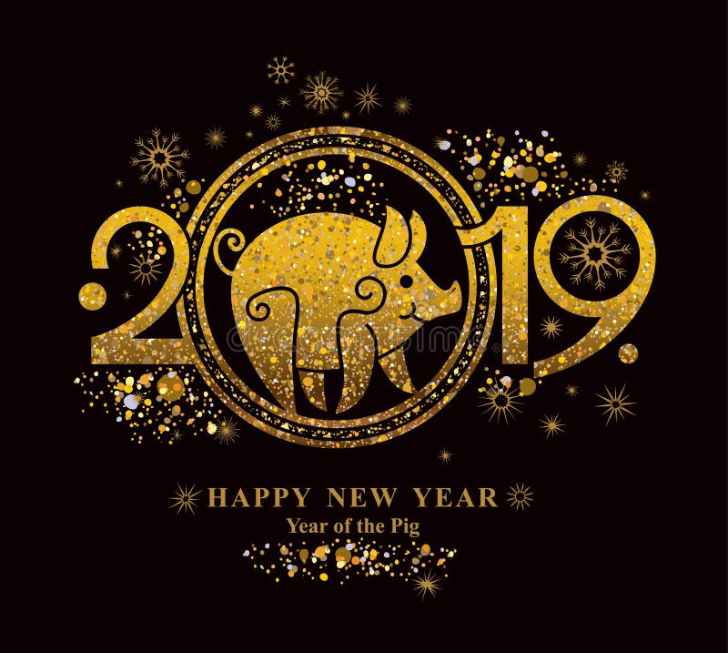 Varken 2019 in de Chinese kalender Gouden symbool op zwarte royalty-vrije illustratie Varken 2019 in de Chinese kalender Gouden symbool op zwarte royalty-vrije illustratie