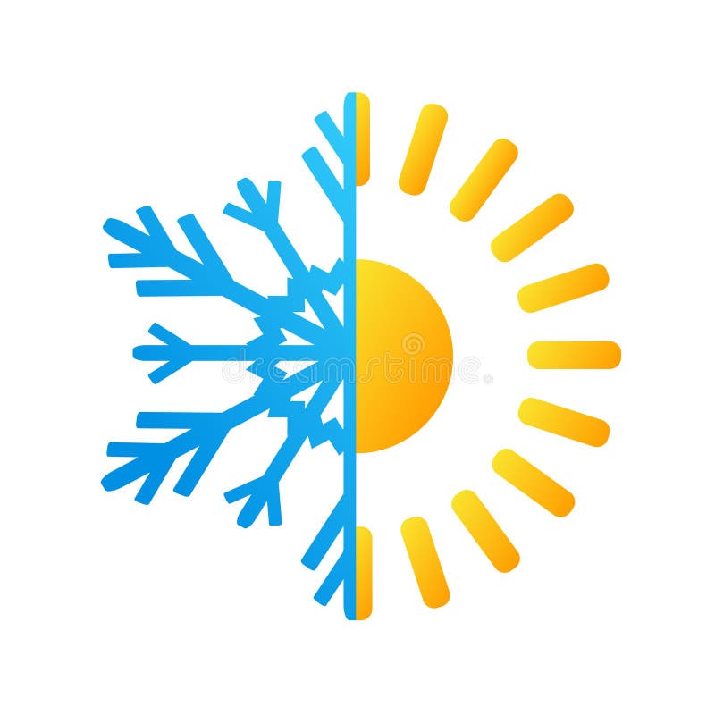 Varm sol- och frostsnöflingaaffärslogo, materielvektorillustra stock illustrationer