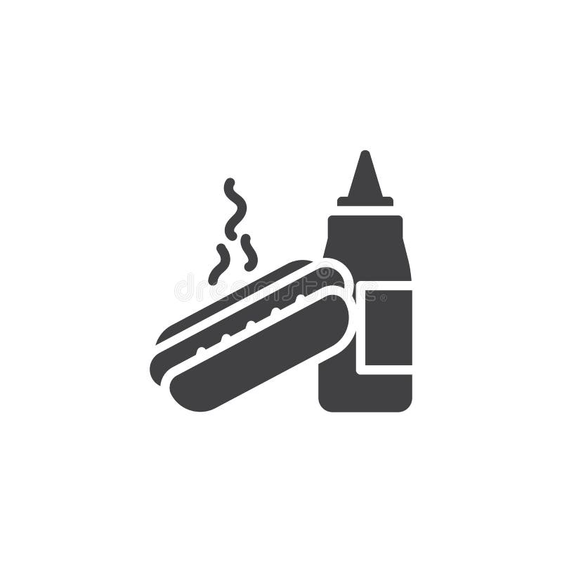 Varmkorv och senapsgult flaskvektorsymbol stock illustrationer Varmkorv och senapsgult flaskvektorsymbol stock illustrationer