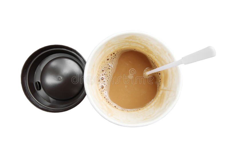 Varmt kaffe i den pappers- koppen som ses från bästa som isoleras på vit bakgrund arkivbilder Varmt kaffe i den pappers- koppen som ses från bästa som isoleras på vit bakgrund arkivbilder