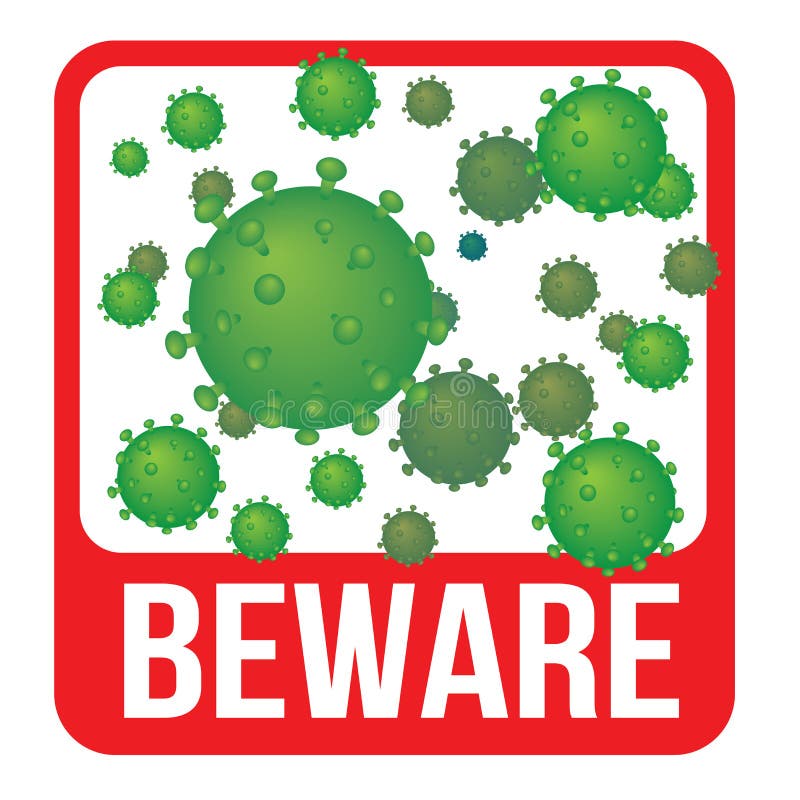 Varningsskylt för illustration av vektor för kronvirus. schematisk representation av viruset