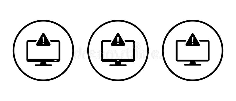 Varningsskylt på datorikon på cirkelrad. Varningsskylt för digital säkerhet. Varningssymbol för skadlig kod och virus royaltyfri illustrationer