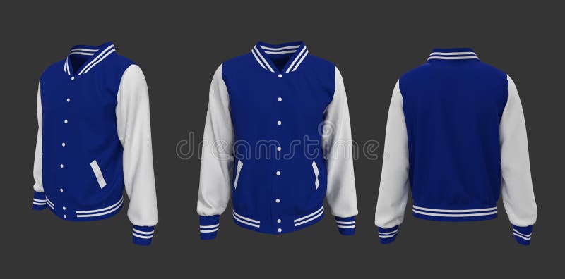 Varsity Jacket Mockup in Front, Side and Back Views Stock Illustration ...