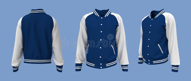 Varsity Jacket Mockup in Front, Side and Back Views Stock Illustration ...