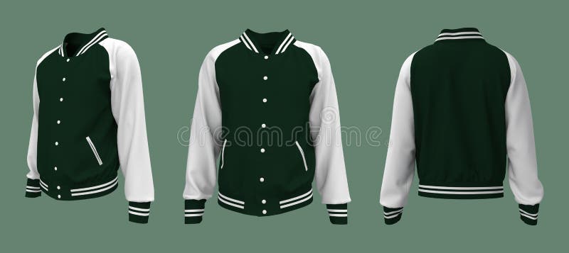 Varsity Jacket Mockup in Front, Side and Back Views Stock Illustration ...