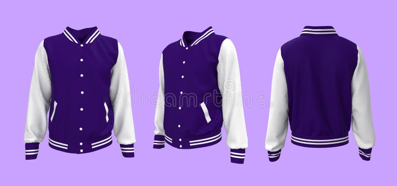 Varsity Jacket Mockup in Front, Side and Back Views Stock Illustration ...