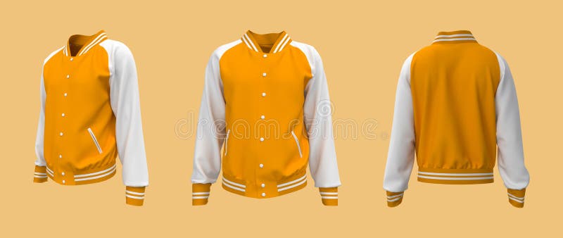 Varsity Jacket Mockup In Front, Side And Back Views Stock Illustration ...