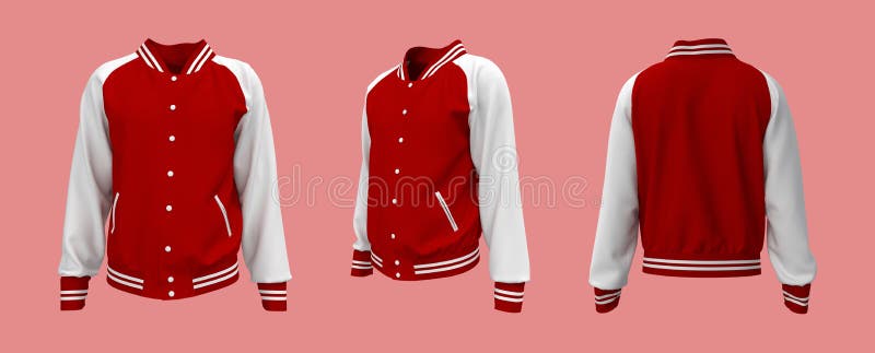 Varsity Jacket Mockup in Front, Side and Back Views Stock Illustration ...