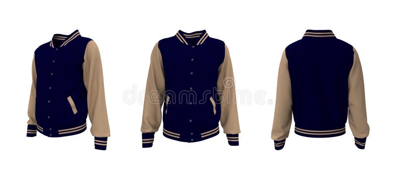 Varsity Jacket Mockup in Front, Side and Back Views. 3d Illustration ...