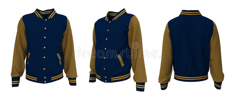 Varsity Jacket Mockup in Front, Side and Back Views. 3d Illustration ...