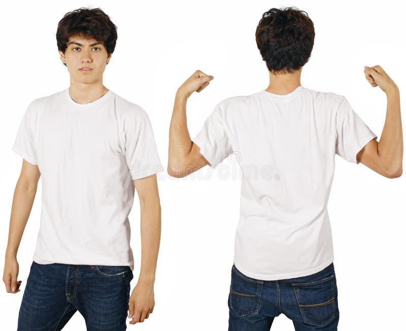 Young male with blank white t-shirt, front and back. Ready for your design or logo. Young male with blank white t-shirt, front and back. Ready for your design or logo.