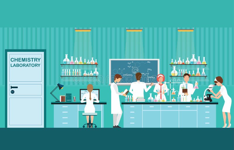 Varón del científico e investigación y experimentos de fabricación femeninos en el sci libre illustration