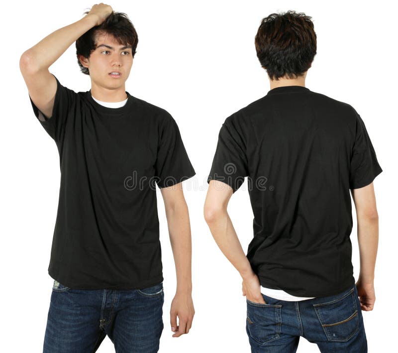 Young male with blank black t-shirt, front and back. Ready for your design or logo. Young male with blank black t-shirt, front and back. Ready for your design or logo.