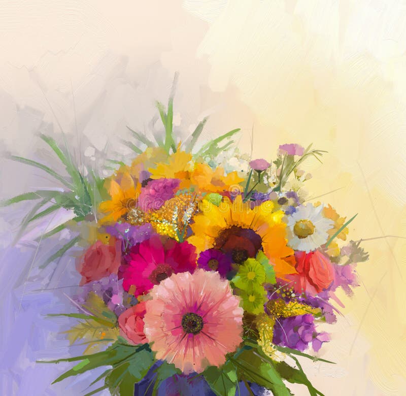Vas med stilleben en bukett av att måla för blommor vektor illustrationer