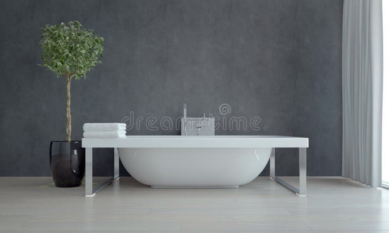 Vasca in un bagno moderno contro Gray Wall fotografie stock libere da diritti