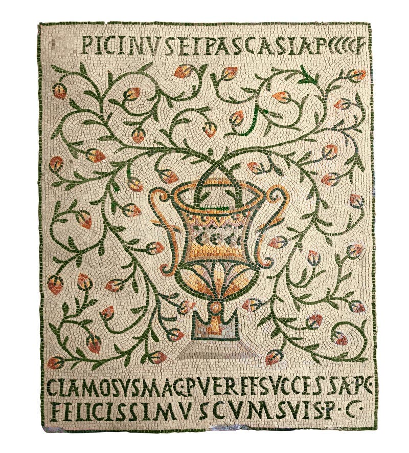 Vase with flowering branches, ancient Byzantine mosaics, the 5th century, Euphrasian Basilica, porech, croatia. Vase with flowering branches, ancient Byzantine mosaics, the 5th century, Euphrasian Basilica, porech, croatia