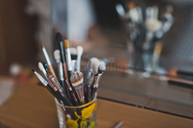Vase with Brushes for Makeup 7007. Stock Photo Image of glamour